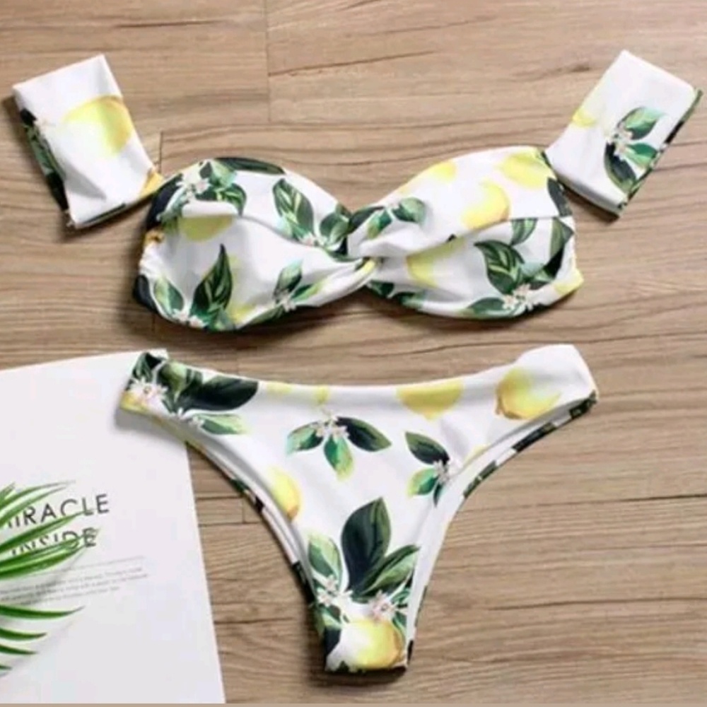 NWT TopMelon Lemon cheeky bikini with sleeves